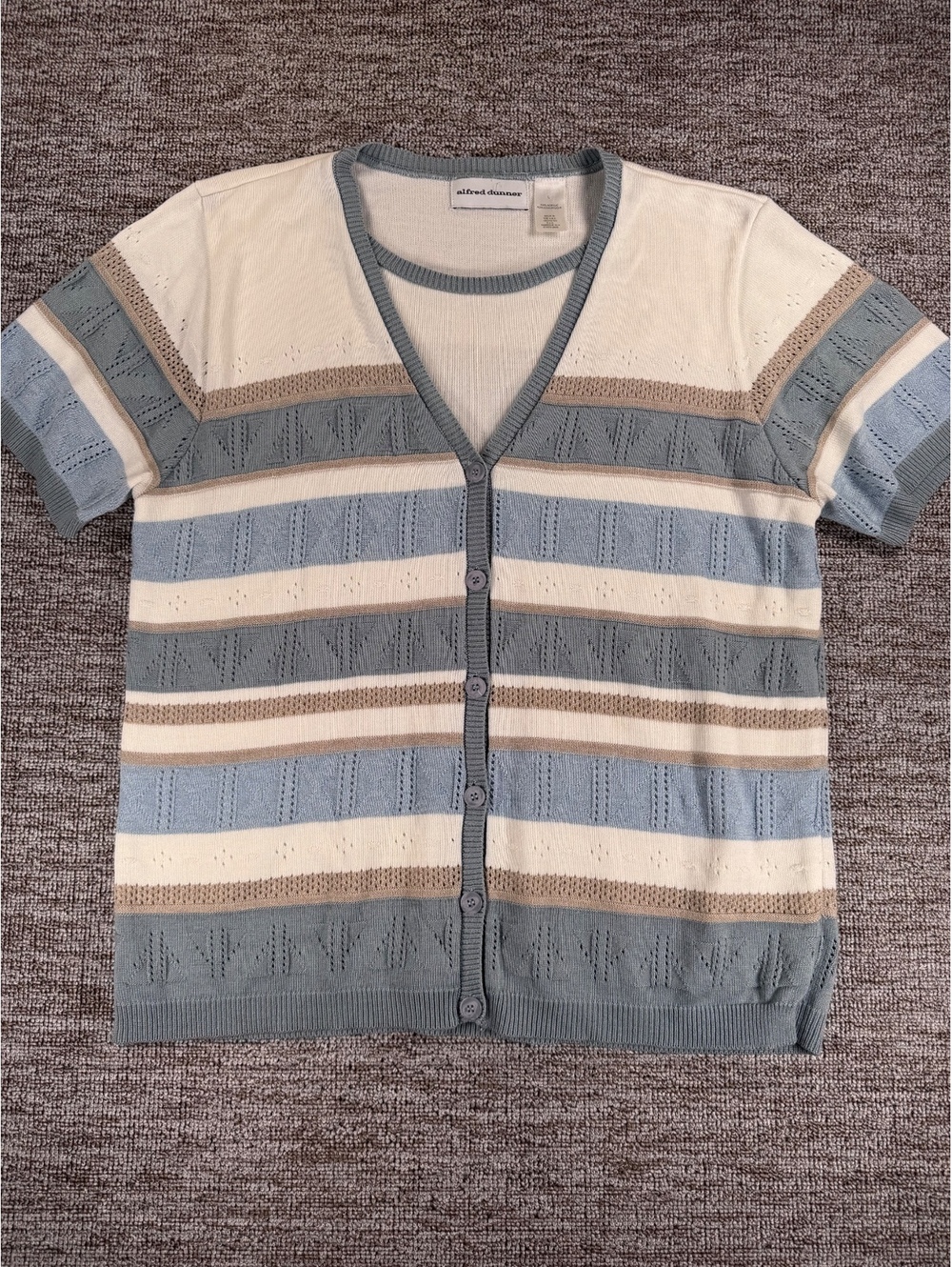 Vintage Alfred Dunner Striped Cardigan Sweater Size L Casual Classic Coastal